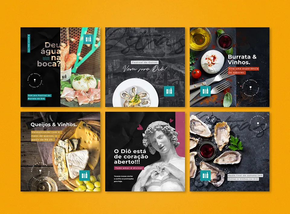 Grade de publicações do Diô Winebar para redes sociais